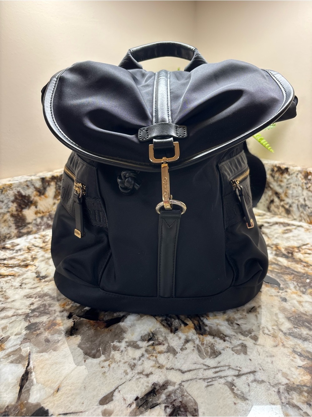 Calvin Klein Black Backpack with Gold-Tone Hardware